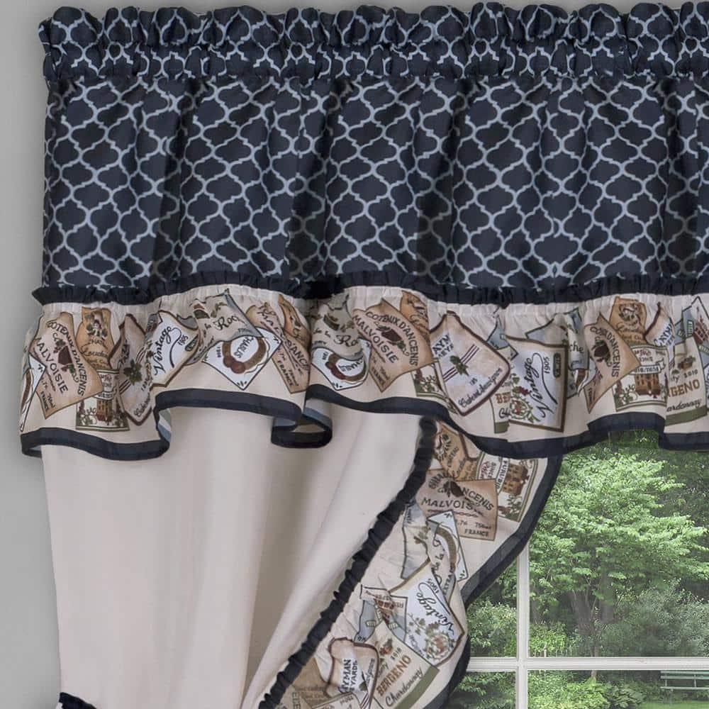 Ophelia & Co. Lange Floral Ruffled 57'' W Kitchen Curtain in Navy