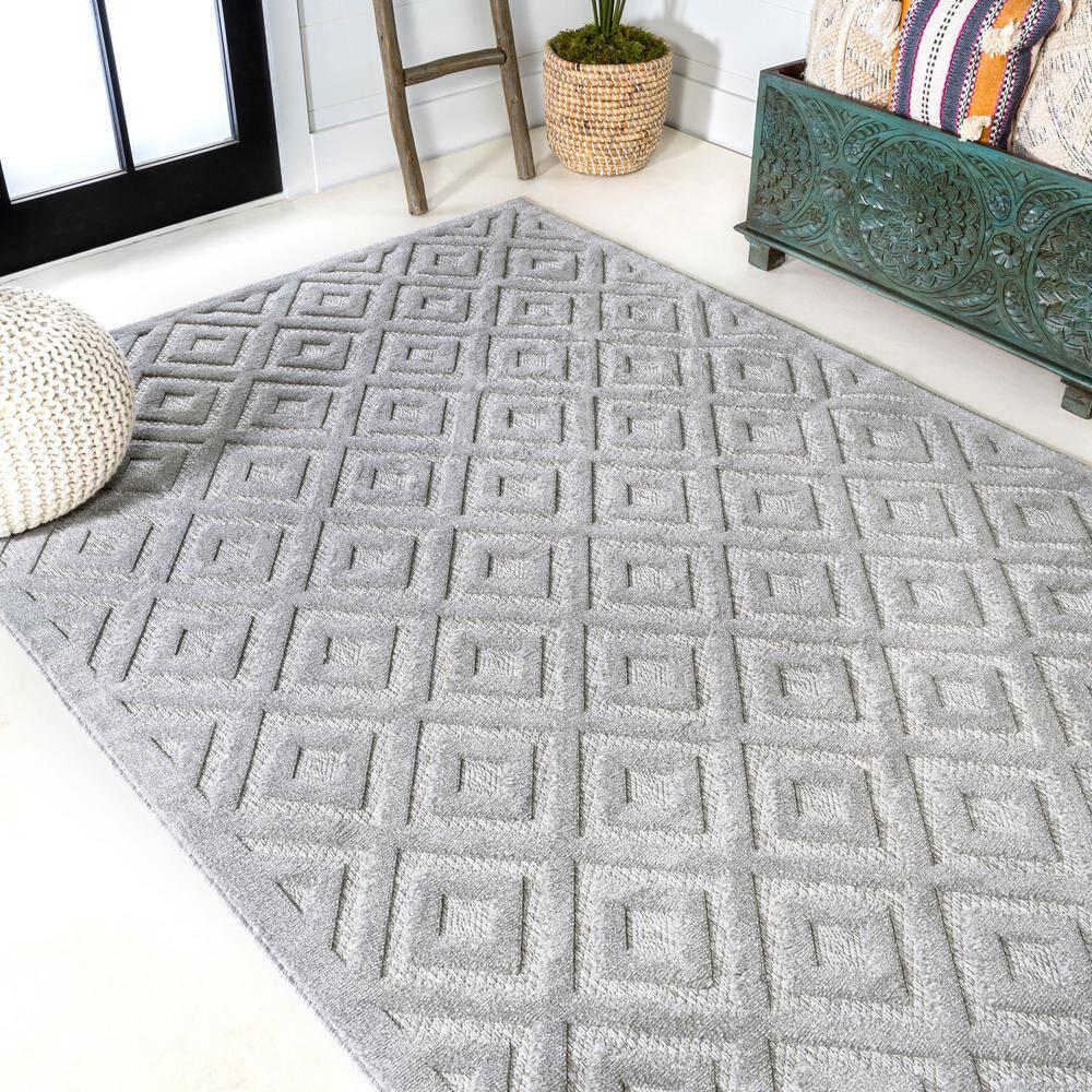 3'x5' Portmany Neutral Diamond Trellis Indoor/Outdoor Area Rug, Light Gray - JONATHAN Y