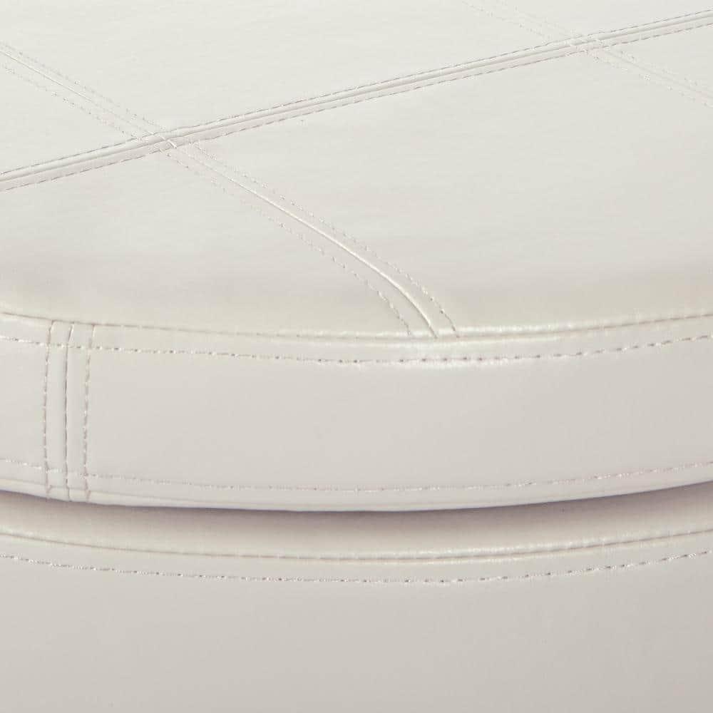 Alloway Storage Ottoman Cream - OSP Home Furnishings: Mid-Century Modern, Faux Leather, Wood Legs, Nailhead Trim