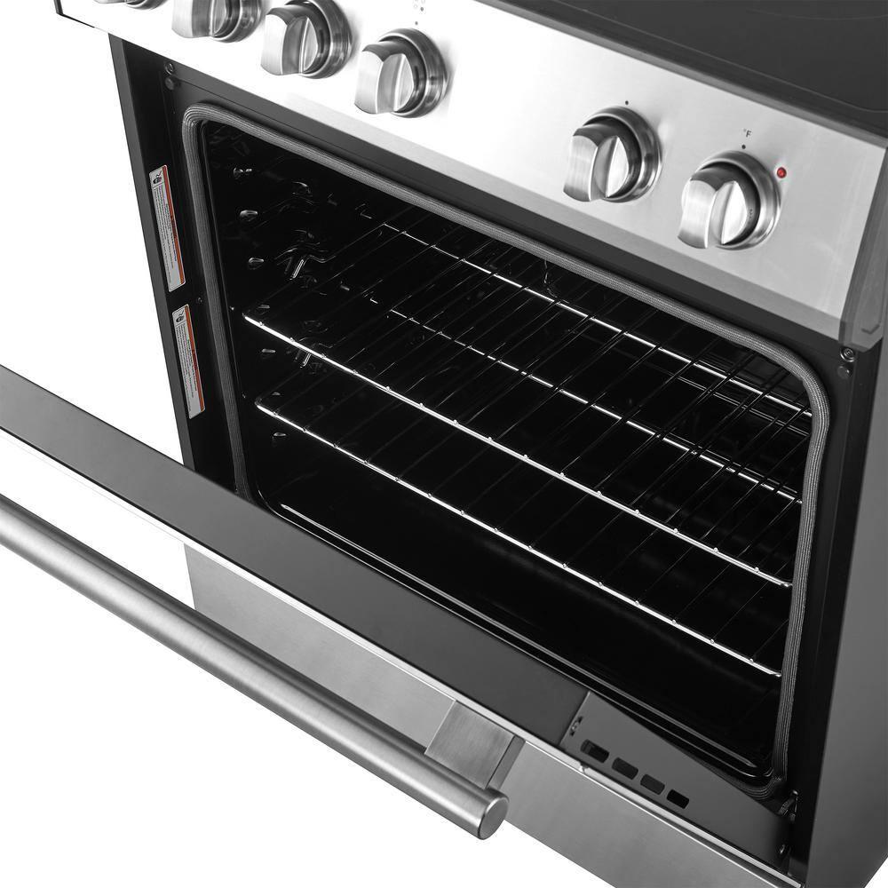 Leonardo Espresso 30-inch Slide-In Electric Range in Stainless-Steel, Black or White, 4 Elements, 7,100 Watts, 5.0 cu.ft. Oven with Convection Fan