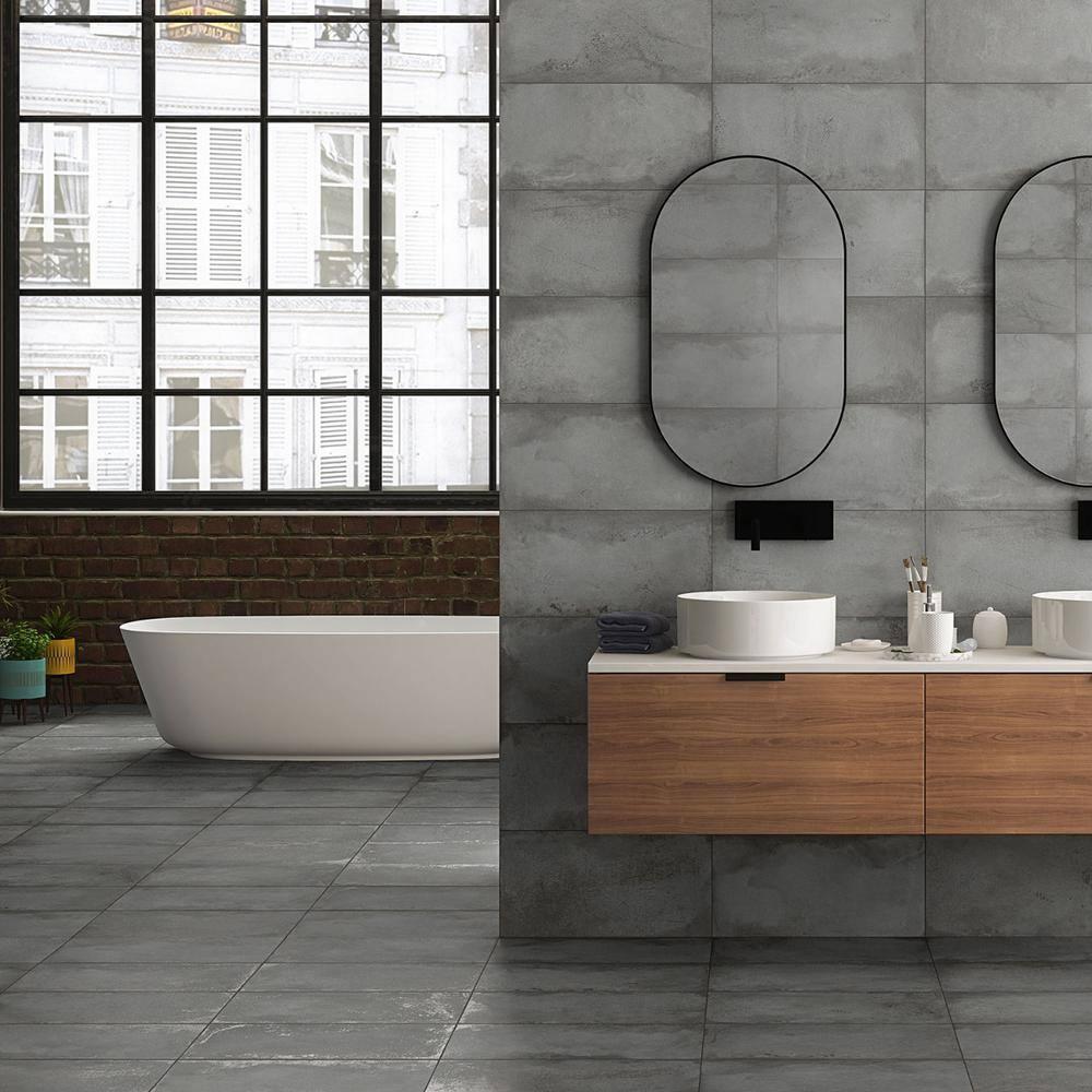 Large Format 12" x 24" Matte Cement Look Porcelain Wall & Floor Tile (11.62 Sq. Ft. / Case)