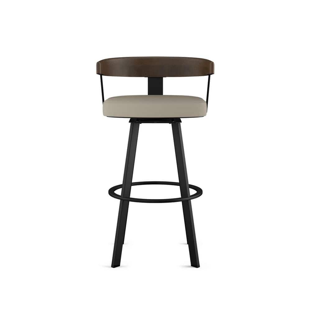 Amisco Lars Upholstered Barstool Greige/Black: Faux Leather, Steel Frame, 30" Fixed Height