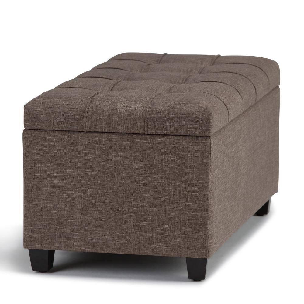 Simpli Home Sienna 33"W Upholstered Storage Ottoman Bench with Lift-Up Tufted Top
