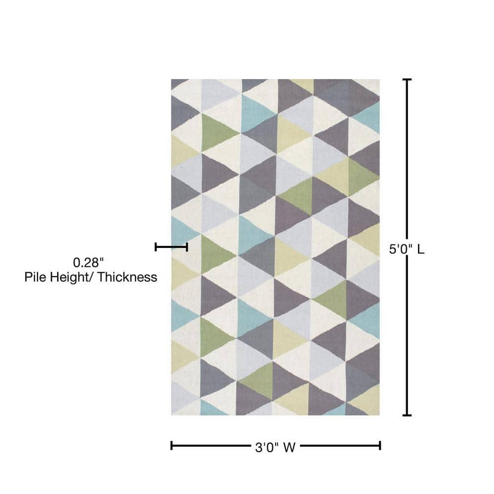 3'x5' Bianca Triangles Area Rug Green - nuLOOM: Wool, Geometric, Contemporary, Handmade, Low Pile, Indoor Use