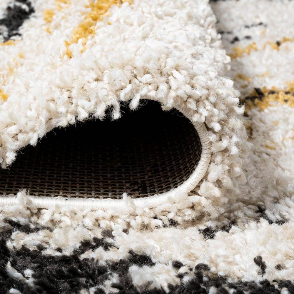 8'x10' Nova Modern Bold Strie' Shag Area Rug, Beige/Black/Yellow - JONATHAN Y