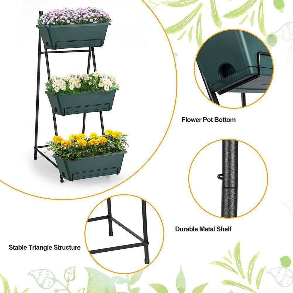 Raised Garden Bed 3 Tier Vertical Garden Planter Standing Garden Bed Planter Box Outdoor Herb Planter with Drainage Holes Removable Tray for Patio Balcony Porch Green C49