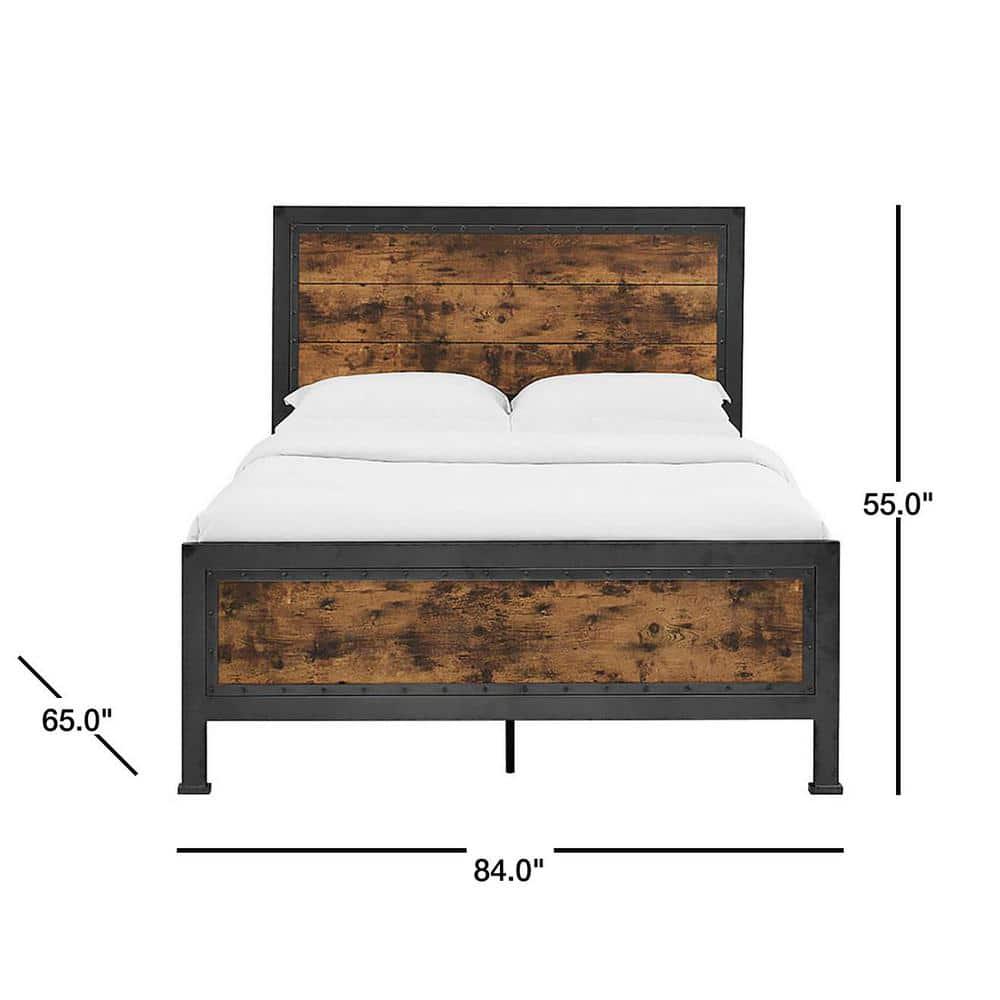 Walker Edison Queen Size Industrial Wood and Metal Bed - Brown