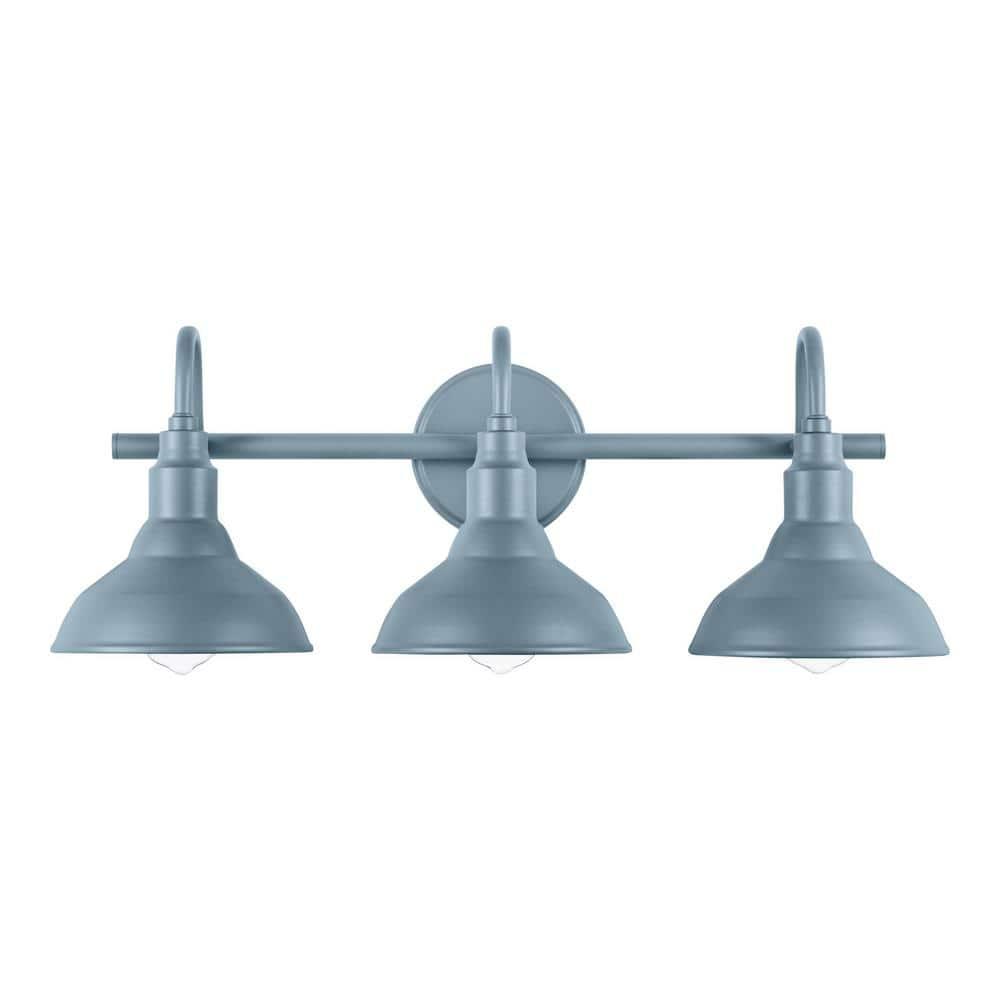 Ceybo Blue 3 Light Bathroom Vanity Light Wall Fixture with Farmhouse Metal Shades, Dimmable Modern Country Home Lighting