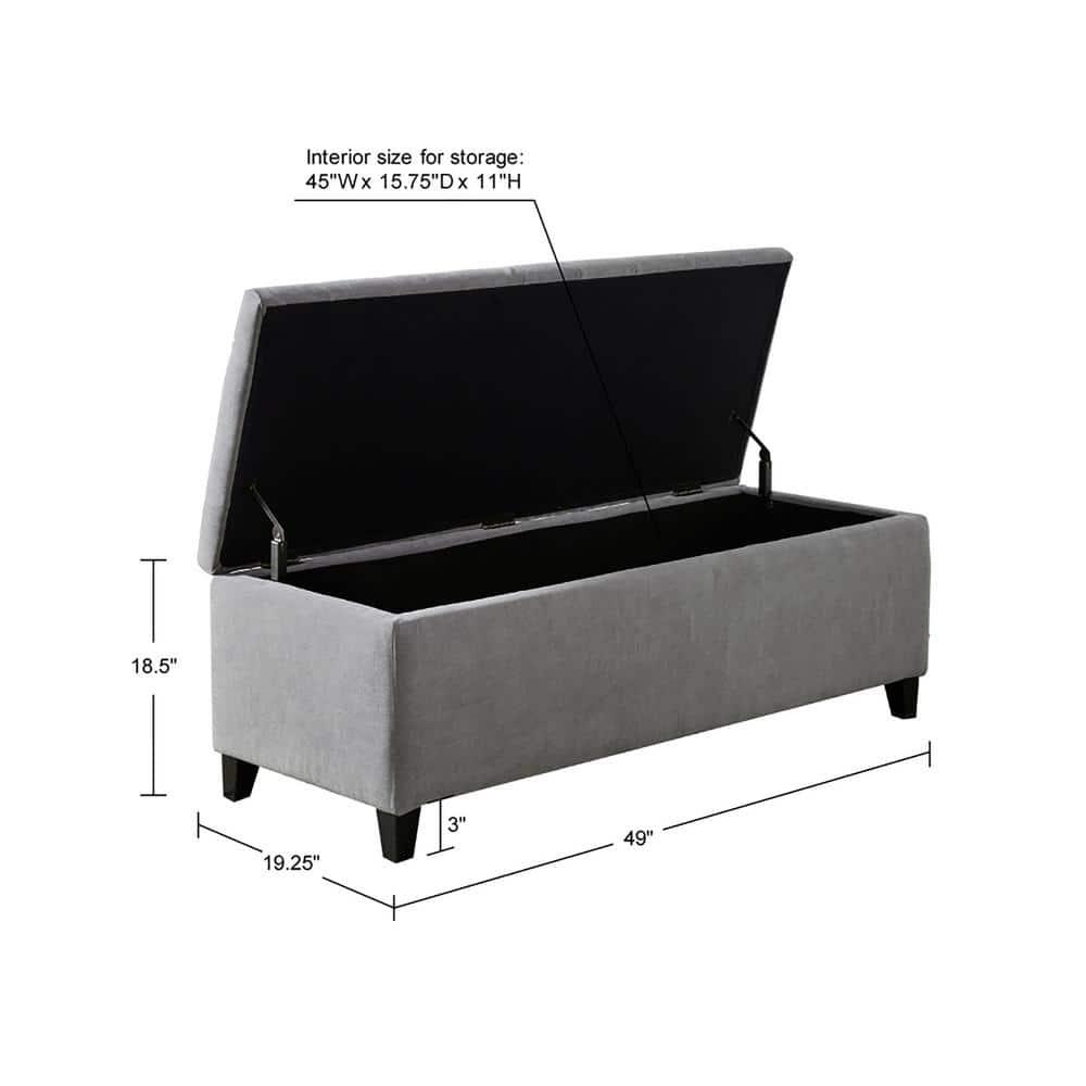 Selah Tufted Top Storage Bench - Gray: Upholstered Ottoman with Wood Legs, Polyester, Spot Clean