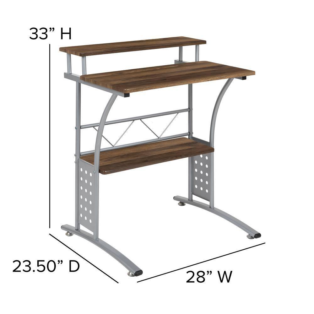 Flash Furniture Clifton Rustic Walnut Computer Desk with Top and Lower Storage Shelves