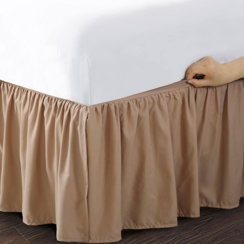 Bed Maker's Wrap-Around, Never Lift Your Mattress Ruffled Bed Skirt, 14" Drop Length, Mocha, King