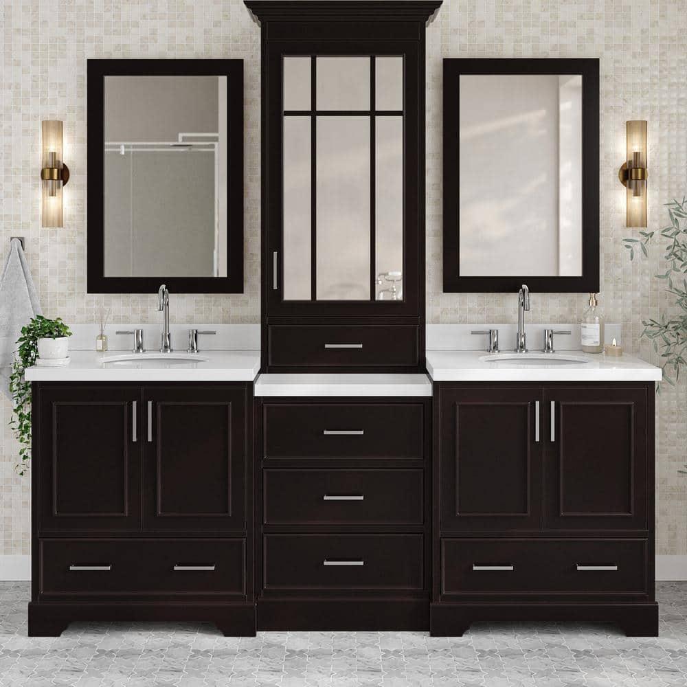 Ariel Stafford 85 in Double Sink Vanity Set in Espresso