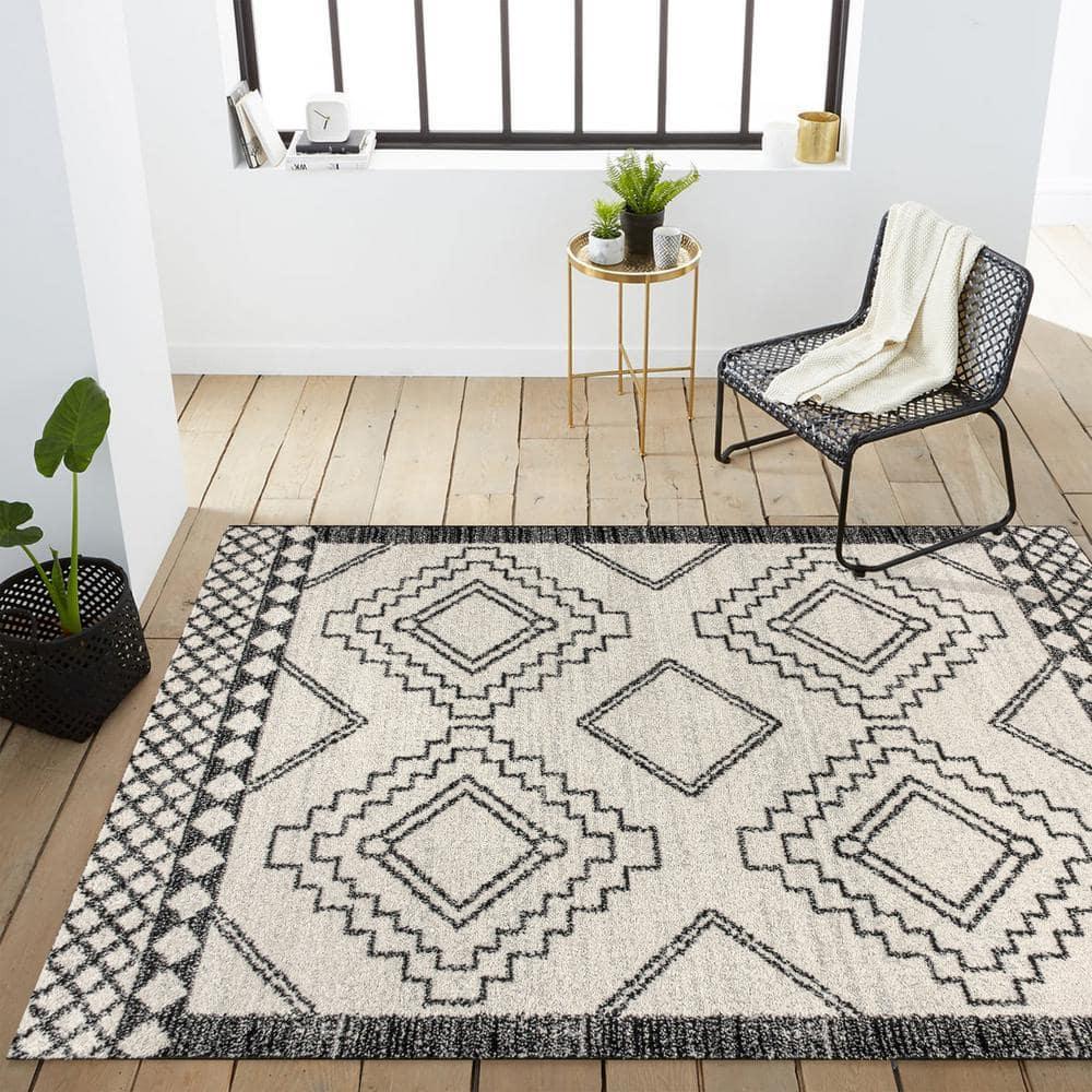 JONATHAN Y Amir Moroccan Beni Souk Cream/Black 8 ft. x 10 ft. Area Rug