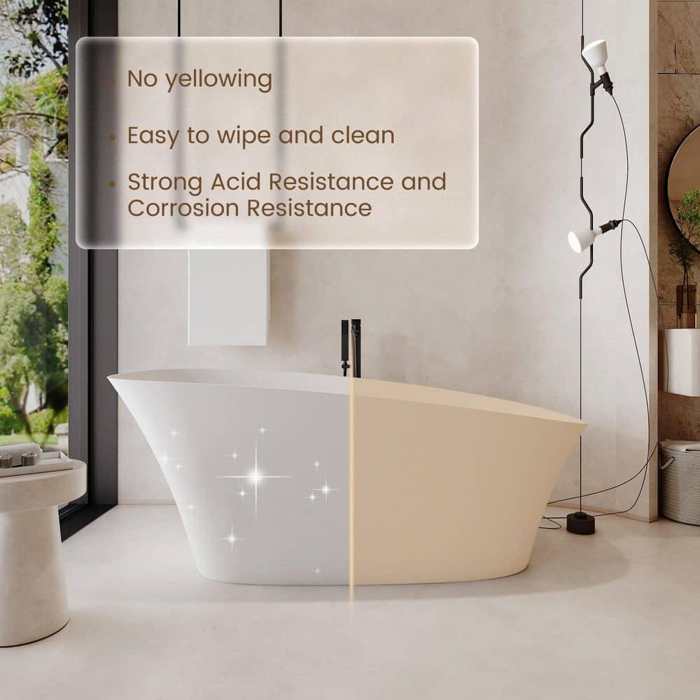 63" Matte White Solid Surface Freestanding Slipper Bathtub