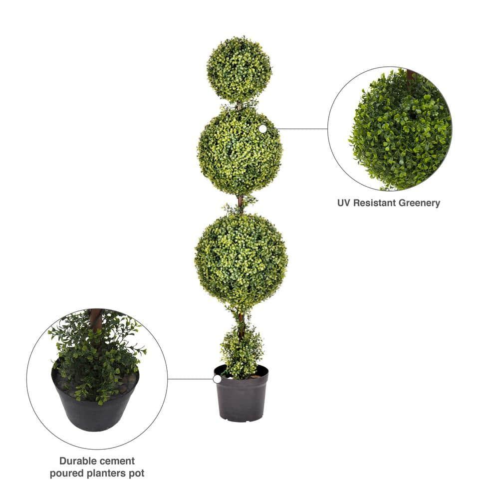 Vickerman 5' Artificial Potted Triple Ball Green Boxwood Topiary. Ball sizes are 10", 12" and 14".