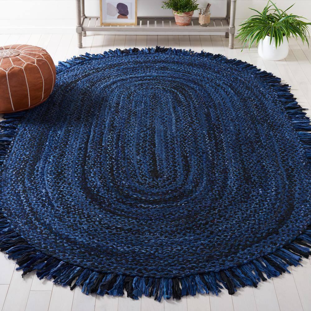 Braided BRD451 Hand Woven Area Rug - Navy/Black - 6'x9' Oval - Safavieh.