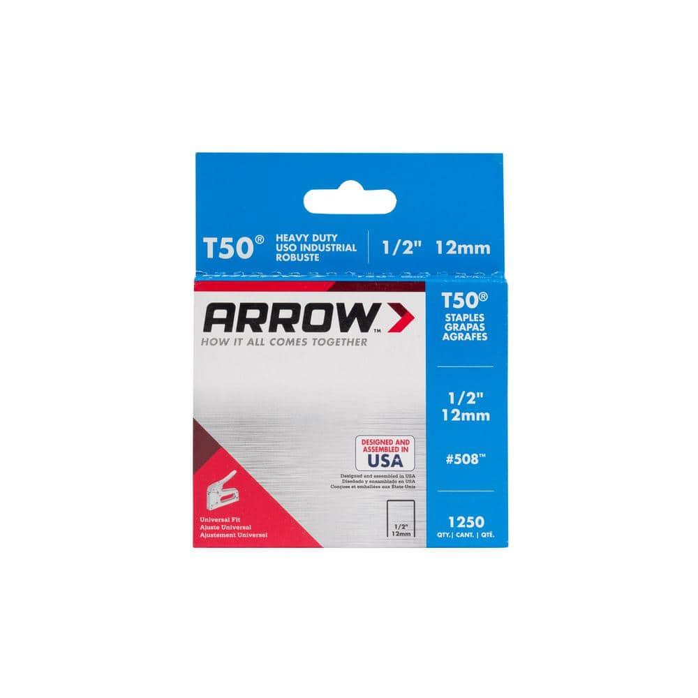 Arrow 508 Heavy Duty T50 1/2" Leg Length, 3/8" Crown, Staples, Heavy Duty, for General Repairs, DIY, Home Improvement, New