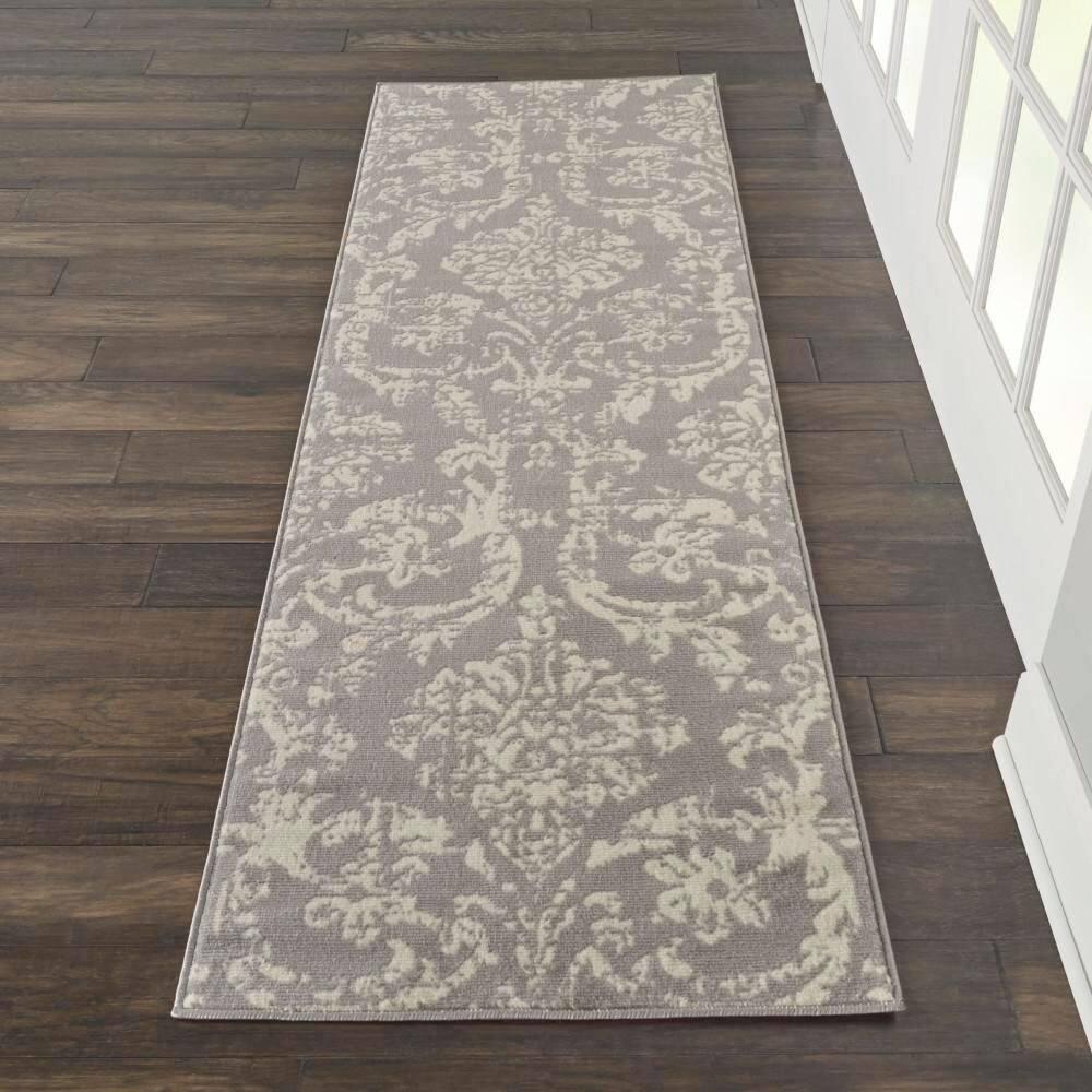 Nourison Jubilant 2'3" x 7'3" (7' Runner) Grey Area Rug Farmhouse Vintage Damask by Nourison
