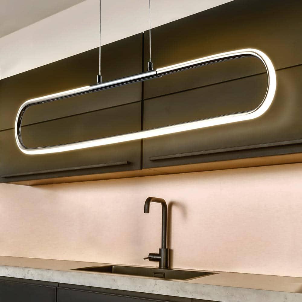 Ned 39" Dimmable Adjustable Integrated LED Metal Linear Pendant, Chrome
