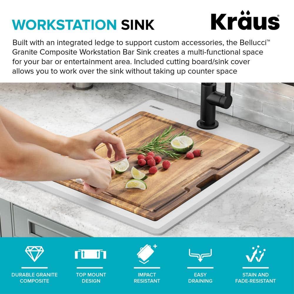 KRAUS Bellucci 28” Granite Workstation Drop In Top Mount Single Bowl Kitchen Sink with Accessories