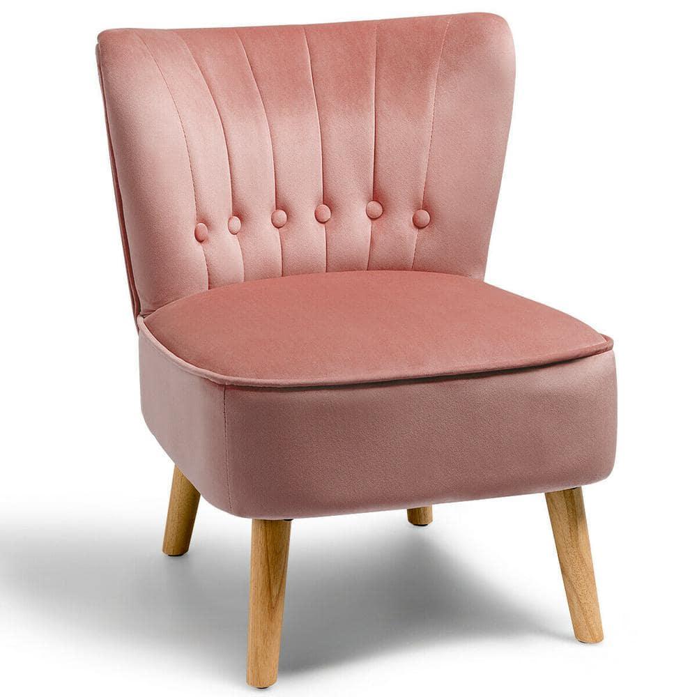 Costway Armless Accent Chair Modern Velvet Leisure Chair Single Upholstered Pink