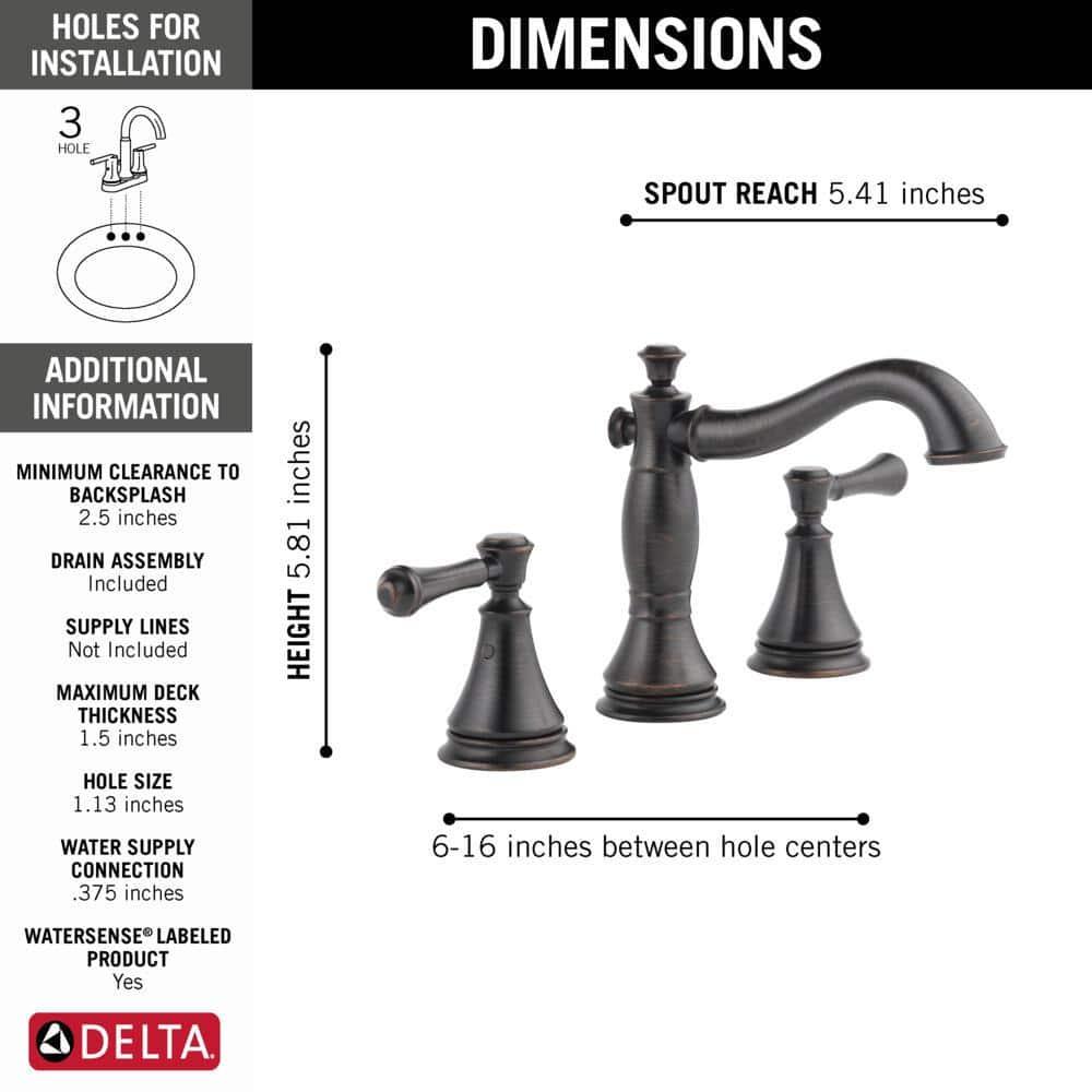 Cassidy Widespread Bathroom Faucet 3 Hole, 2-handle Bathroom Sink Faucet with Drain Assembly