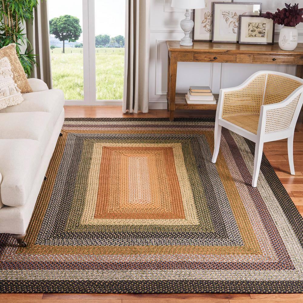 SAFAVIEH Braided Ellen Bordered Machine Washable Reversible Area Rug, Multi, 9' x 12'