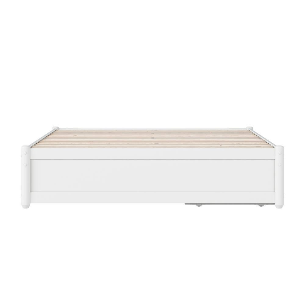 Barcelona Full Solid Wood Panel Platform Bed with Storage Drawers in White