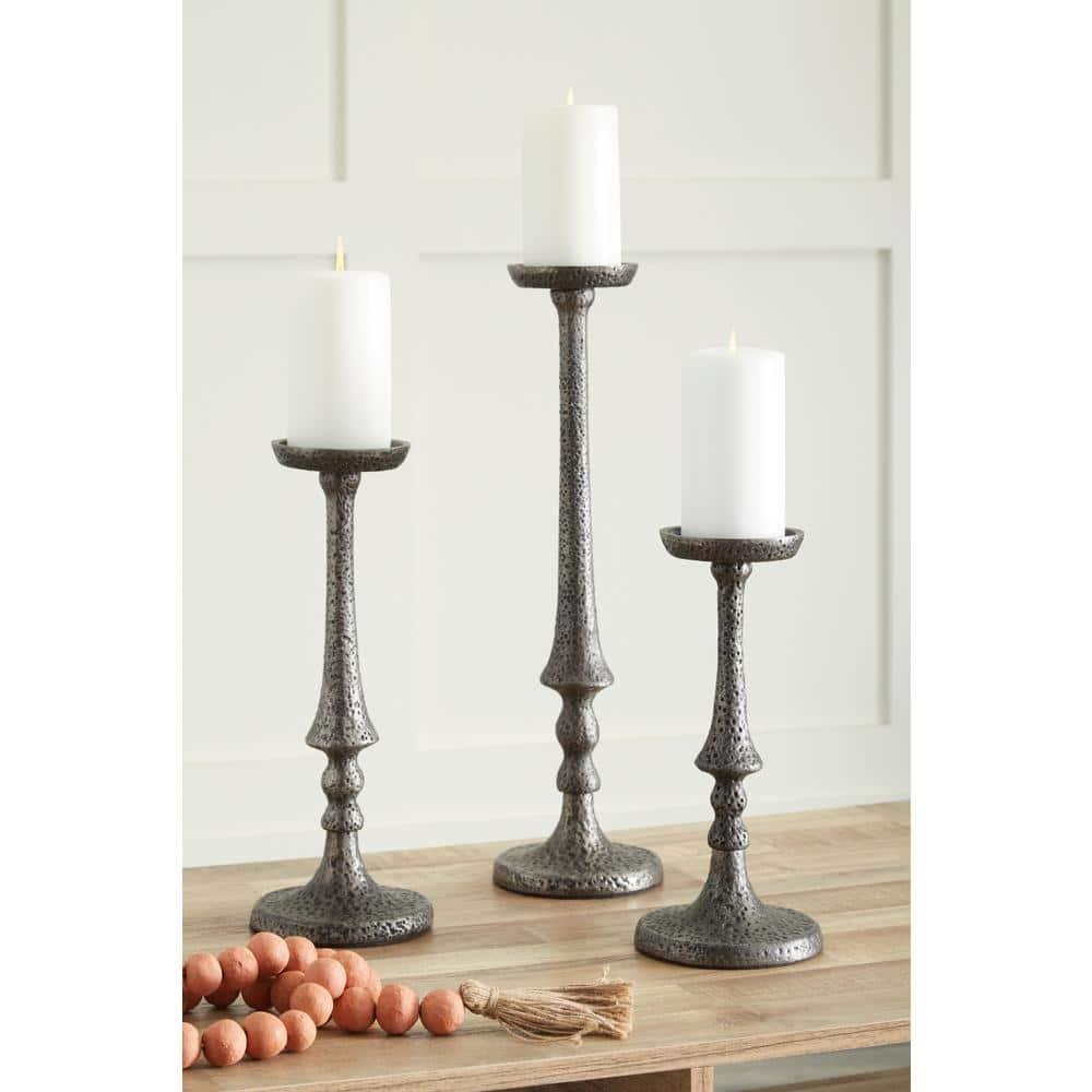 Signature Design by Ashley Casual Eravell Candle Holder, Set of 3, Pewter Finish