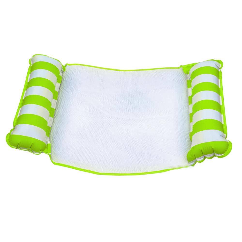 Aqua Leisure Monterey Water Inflatable 4-in-1 Versatile Design Pool Hammock Floating Lounger Chair, Lime Green and White Stripes