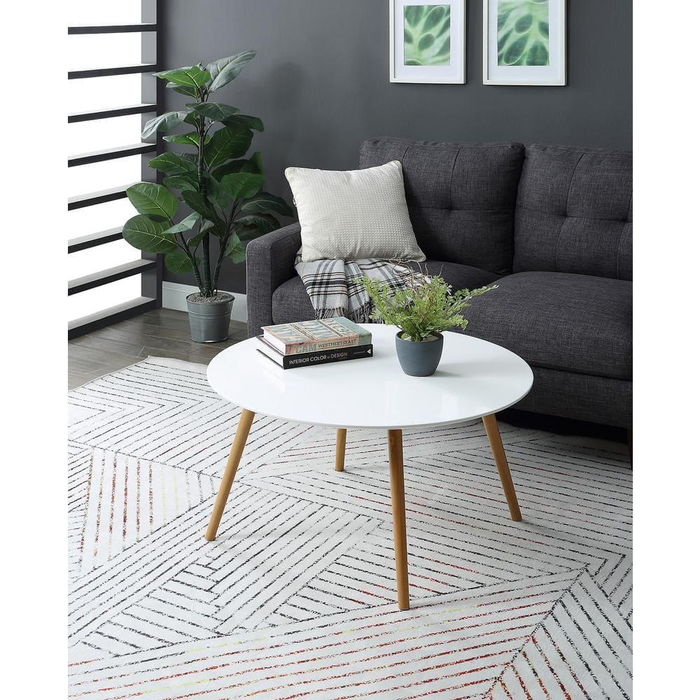 Convenience Concepts Oslo 32" Round Coffee Table in Glossy White Wood Finish