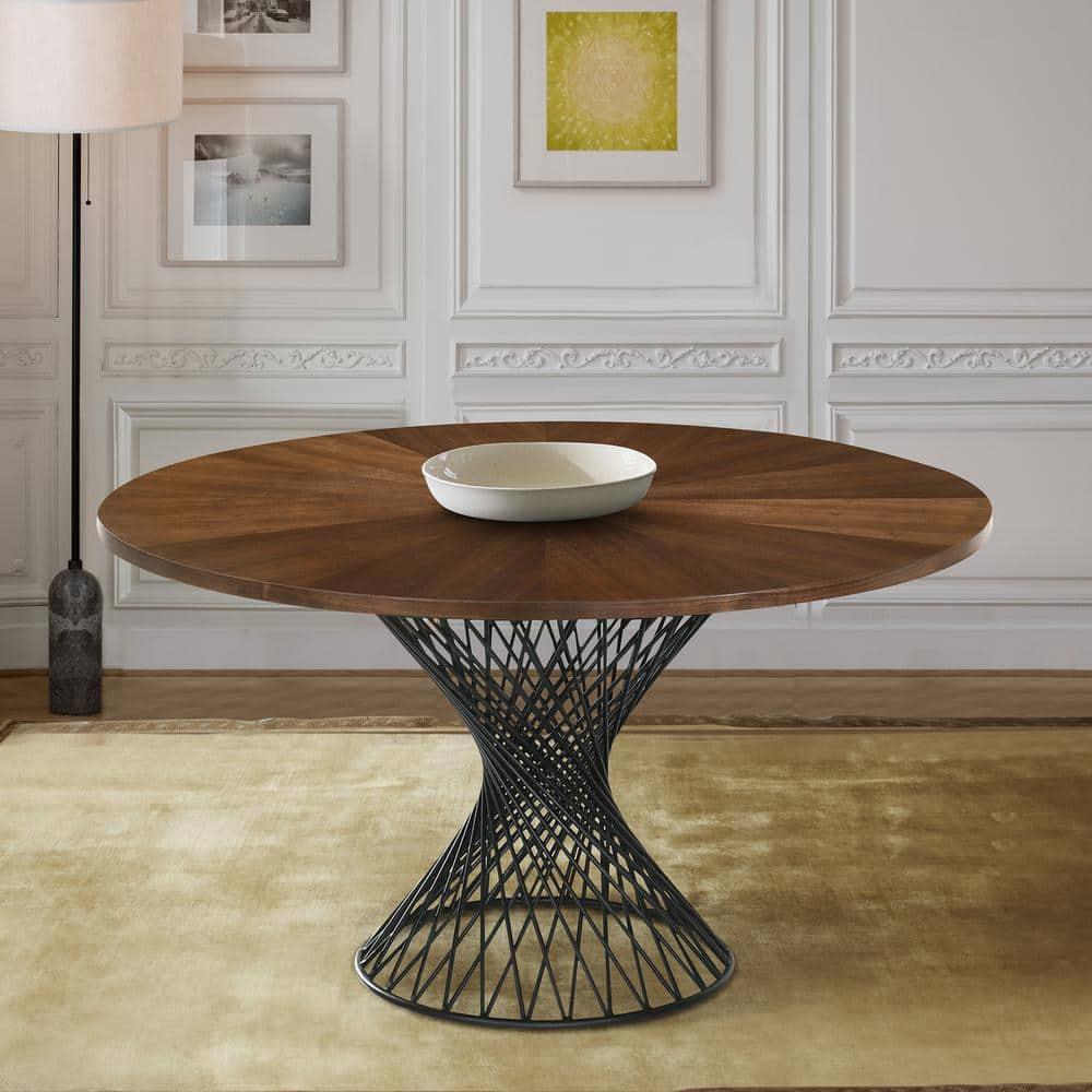 Armen Living Cirque Round Contemporary Wood Dining Table in Walnut/Black