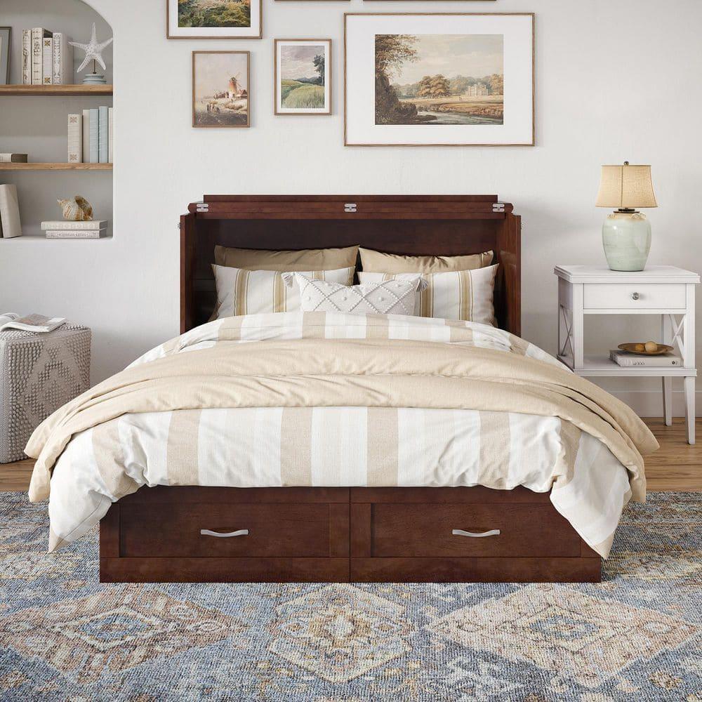 AFI Hamilton Full Solid Wood Murphy Bed Chest with Built-In Charger in Walnut