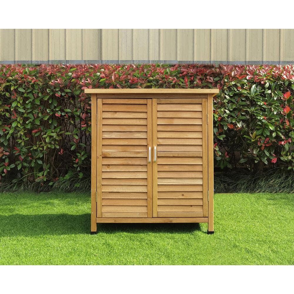 Hanover Outdoor 2 ft. 8in. x 3 ft. 2in. Wooden Storage Shed for Tools, Equipment, Garden Supplies, with Shelf, Waterproof Roof - HANWS0106-NAT