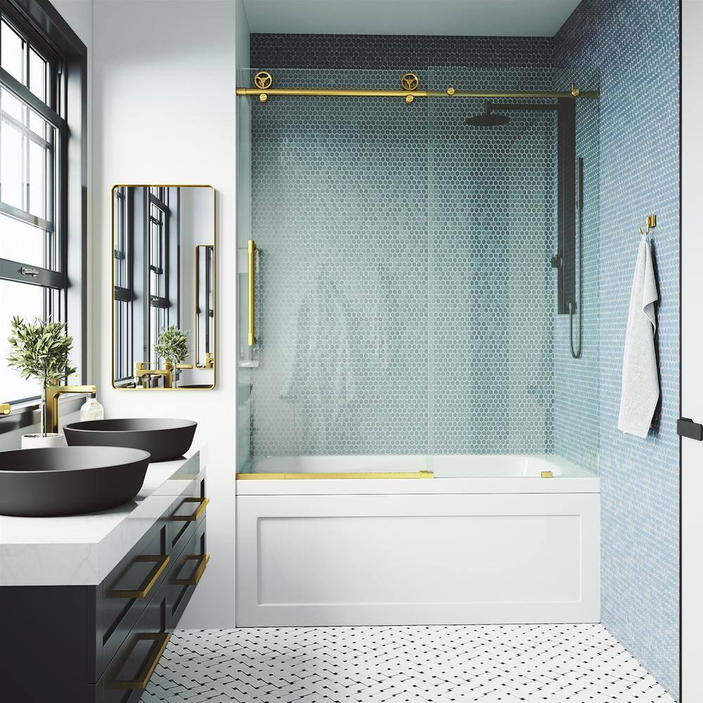 Cass 56-60" W x 66" H Sliding Frameless Tub Door with 3/8" Clear Glass