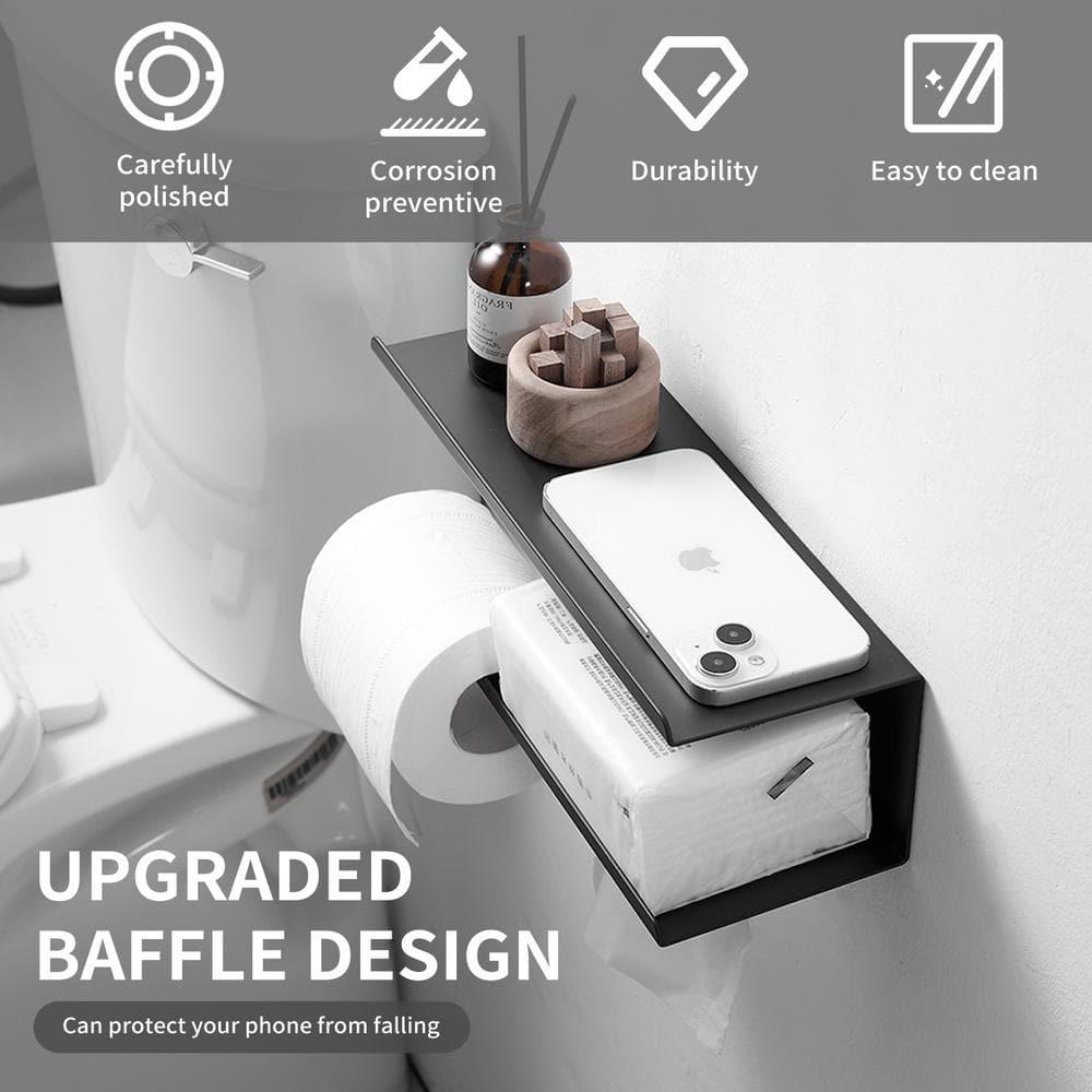 Modern Toilet Paper Holder with Anti-Rust Shelf Paper Roll Holder Toilet Tissue Holder Wipes Storage in Matte Black