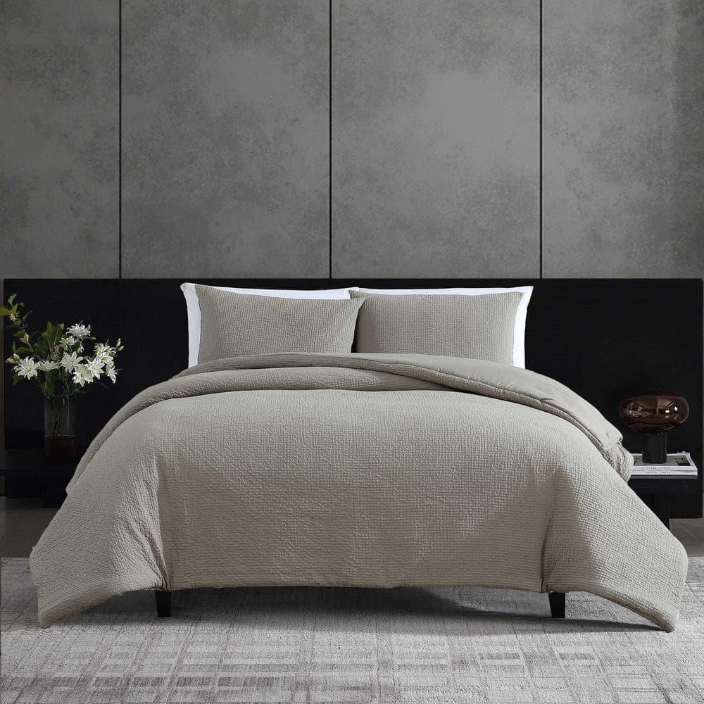 Vera Wang Puckered Texture Cotton Grey Duvet Cover Set | Wayfair