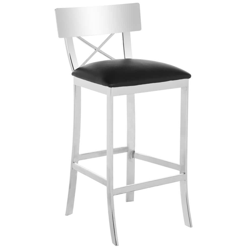 Zoey 39''H Stainless Steel Cross Back Bar Stool - FOX2034 - Chrome/Black - Safavieh Couture