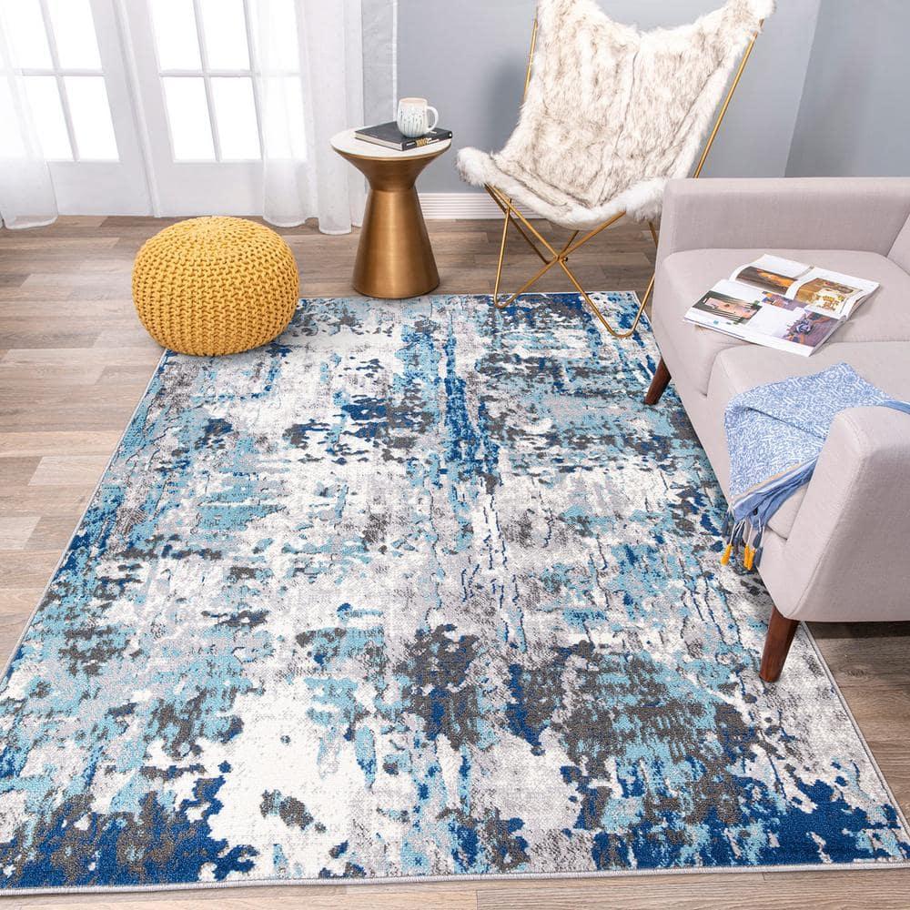World Rug Gallery Distressed Modern Abstract Indoor Area Rug - Blue 7'10" x 10':  Stain-Resistant,  Low Pile,  Machine Made