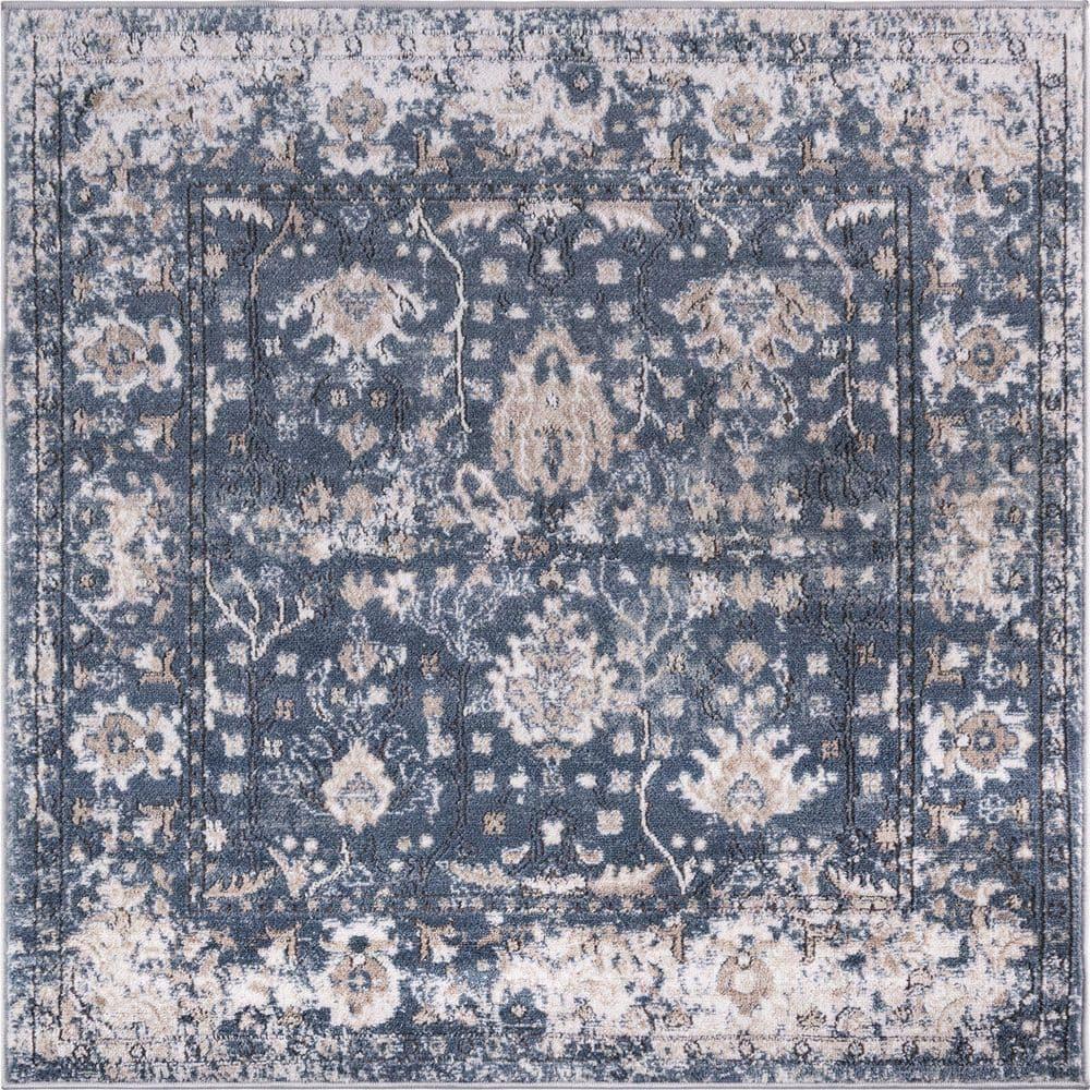 Unique Loom Portland Collection Area Rug - Central (4' 1" Square Blue/Beige)