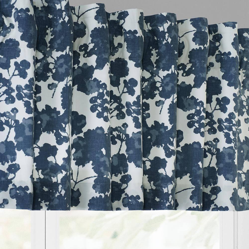 Fleur Blue Printed Cotton Rod Pocket Window Valance - 50 in. W x 19 in. L (1 Panel)