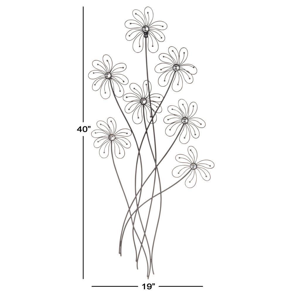 DecMode Black Metal 3D Wire Floral Wall Decor with Crystal Embellishments