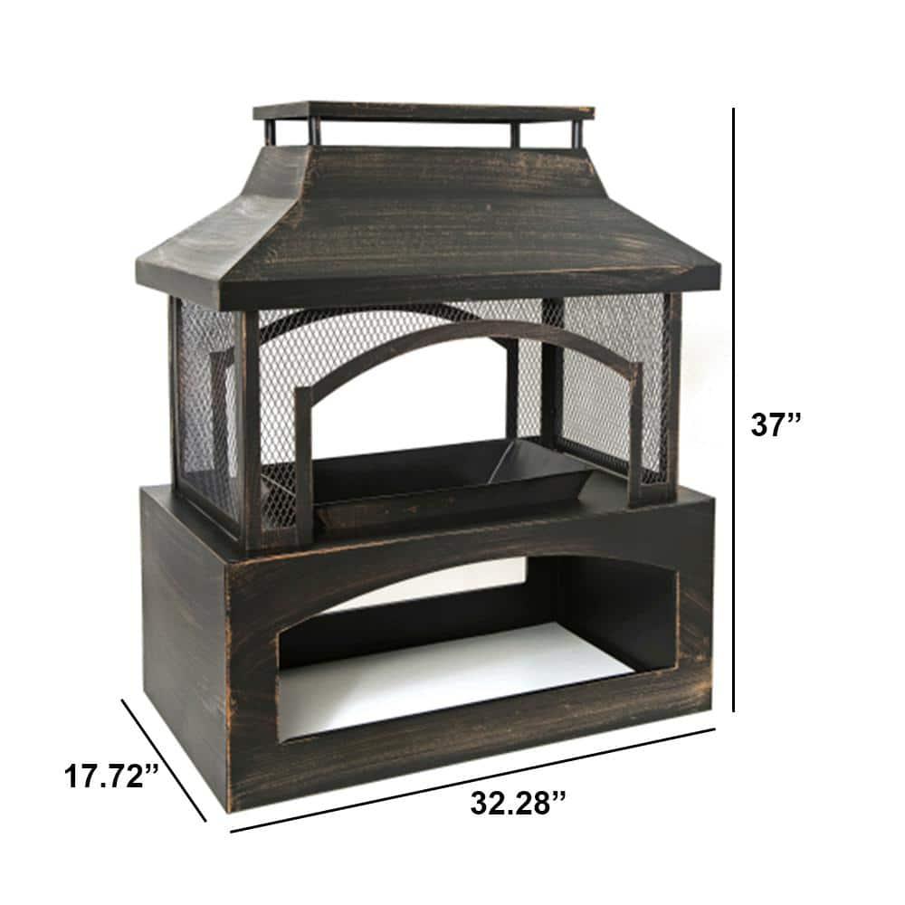 37" Bronze Steel Free-Standing Outdoor Wood-Burning Chimenea
