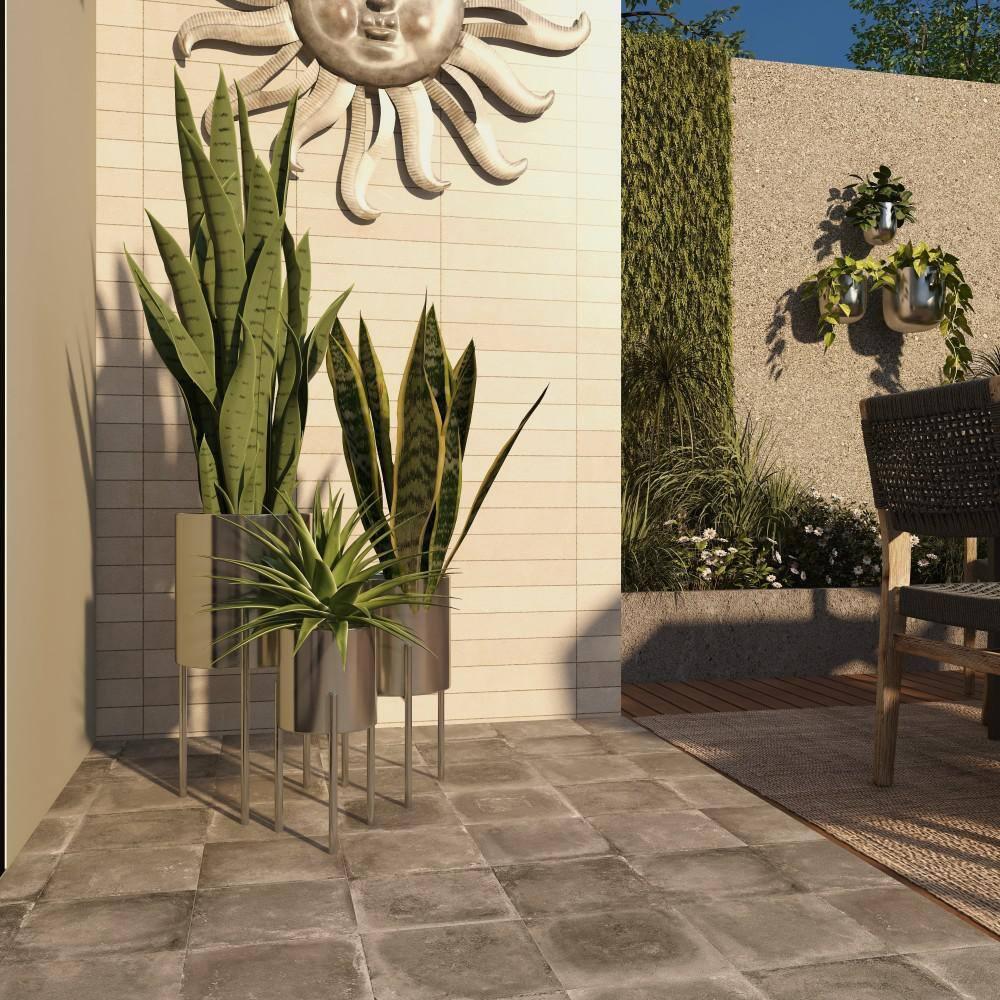 Set of 3 Contemporary Metal Planters in Stands - Olivia & May