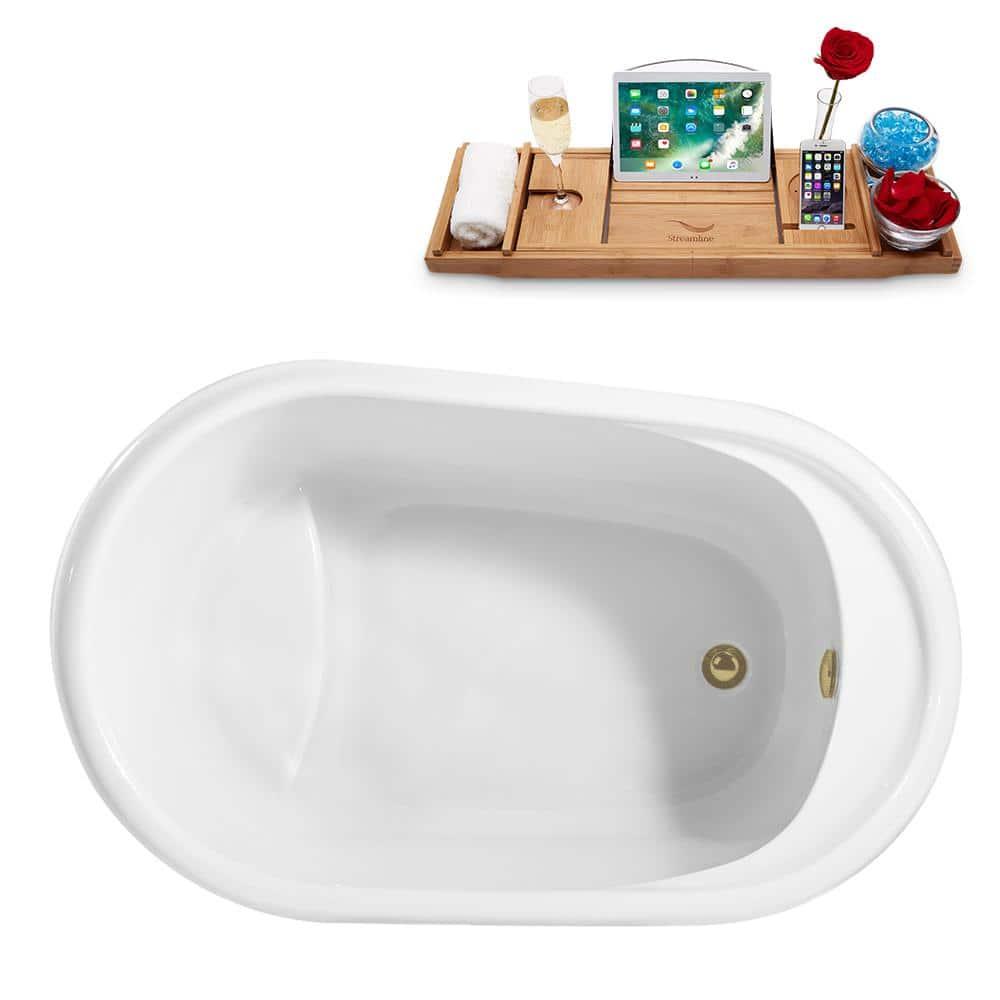 51" Streamline Freestanding Soaking Acrylic Bathtub With Drain and Bamboo Tray