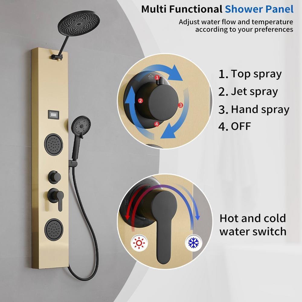BWE 2-Spray Rain Shower Tower Shower Panel System with Rainfall Shower Head and Shower Rod