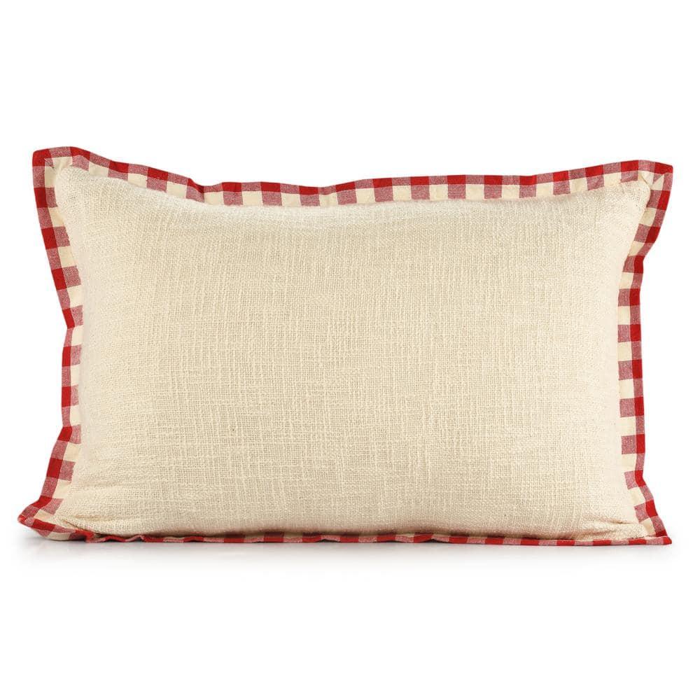 Buffalo Ivory / Red 16 in. x 24 in. Plaid Bordered Lumbar Indoor Throw Pillow