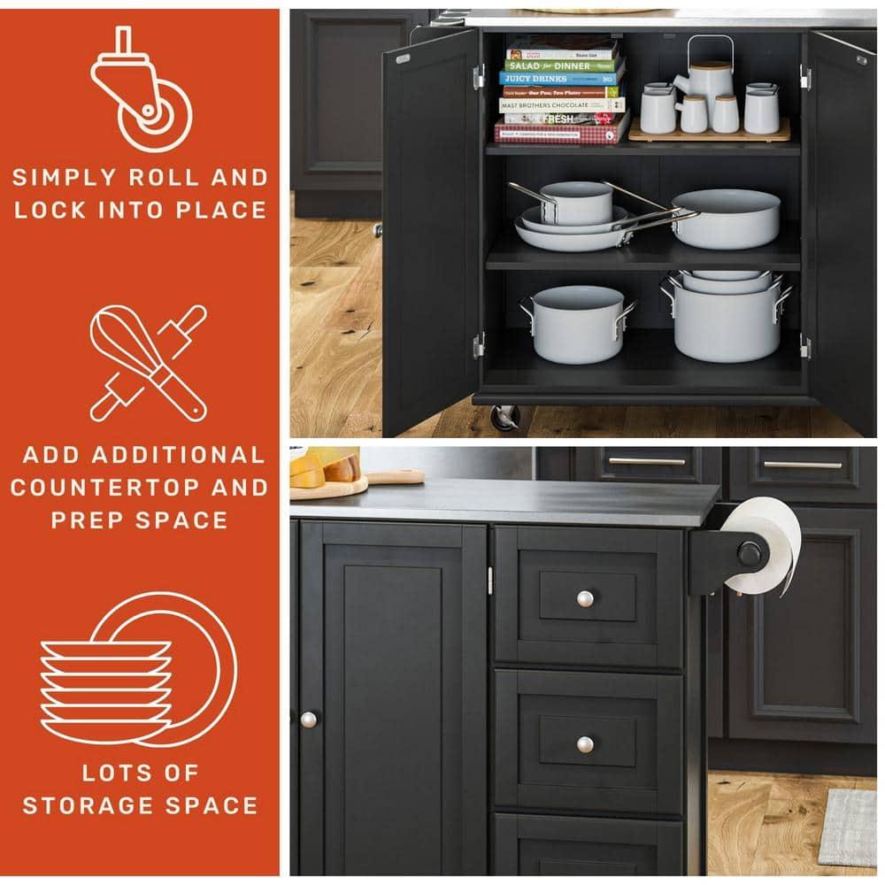 Homestyles Dolly Madison Wood Kitchen Cart in Black