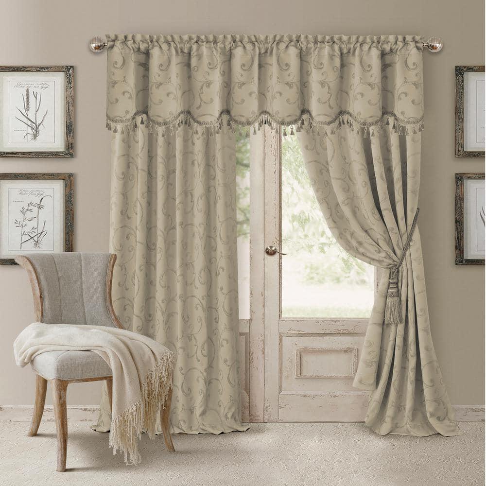 Mia Jacquard Scroll Blackout Window Curtain Panel - 52" x 95" - Natural - Elrene Home Fashions