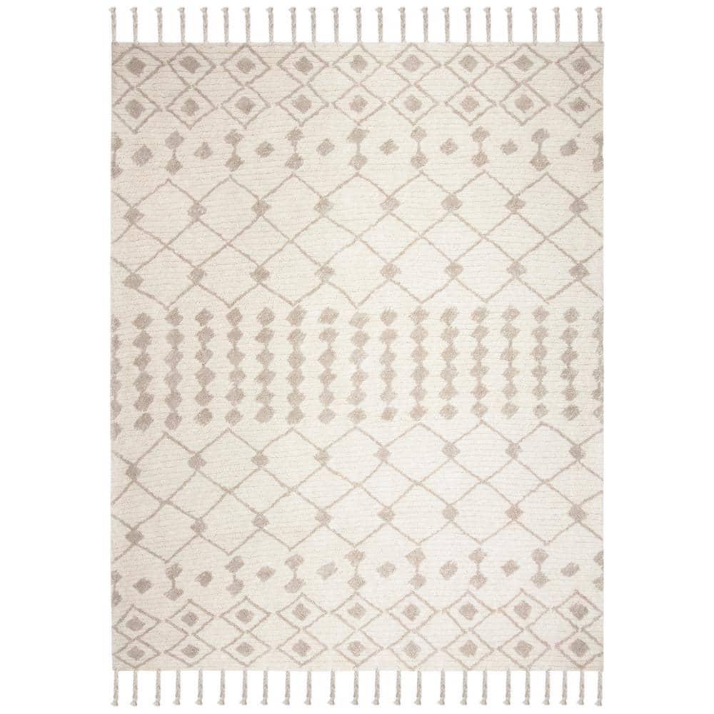 Safavieh  Handmade Casablanca Shag Glenda Tribal Wool Rug Ivory/Beige 8' x 10' 8' x 10' Indoor, Handmade Living Room, Bedroom, Dining Room Beige